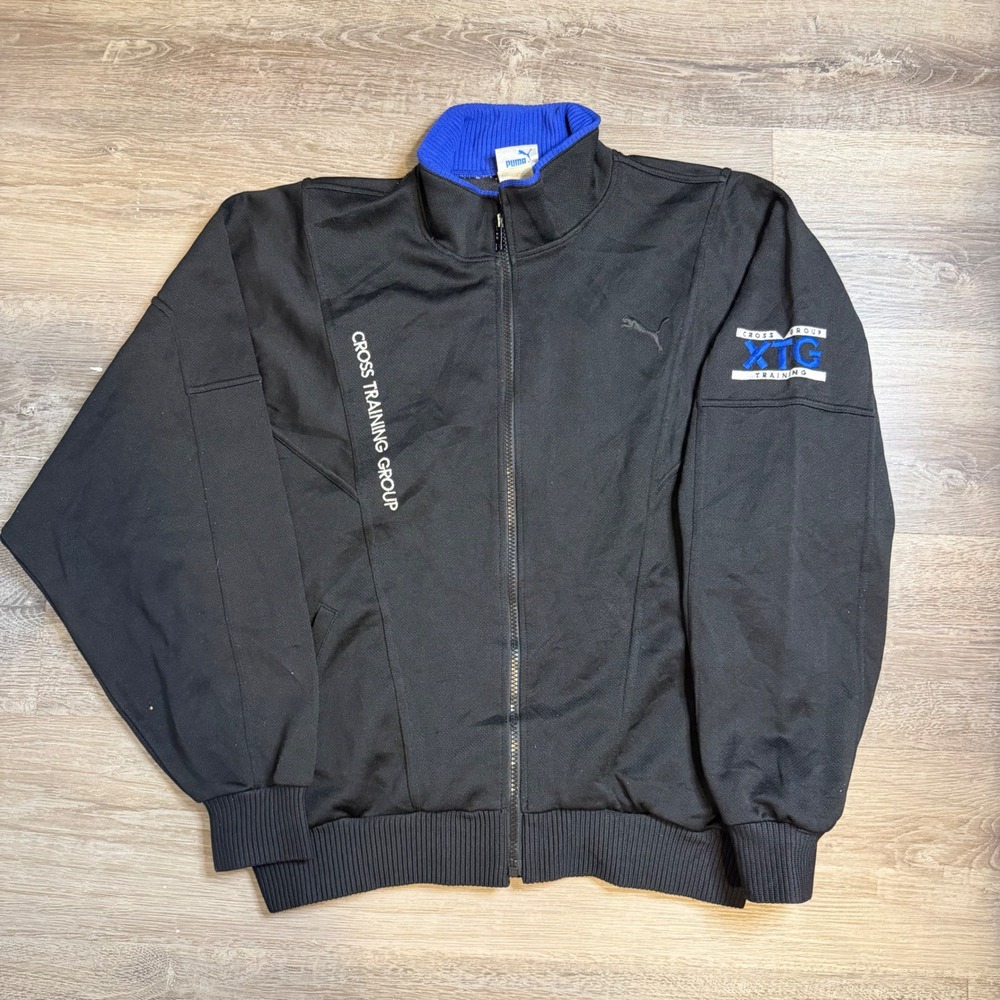 Vintage Puma XTG Cross Training Group Track Jacket Black Blue Mens L D-OS-1352